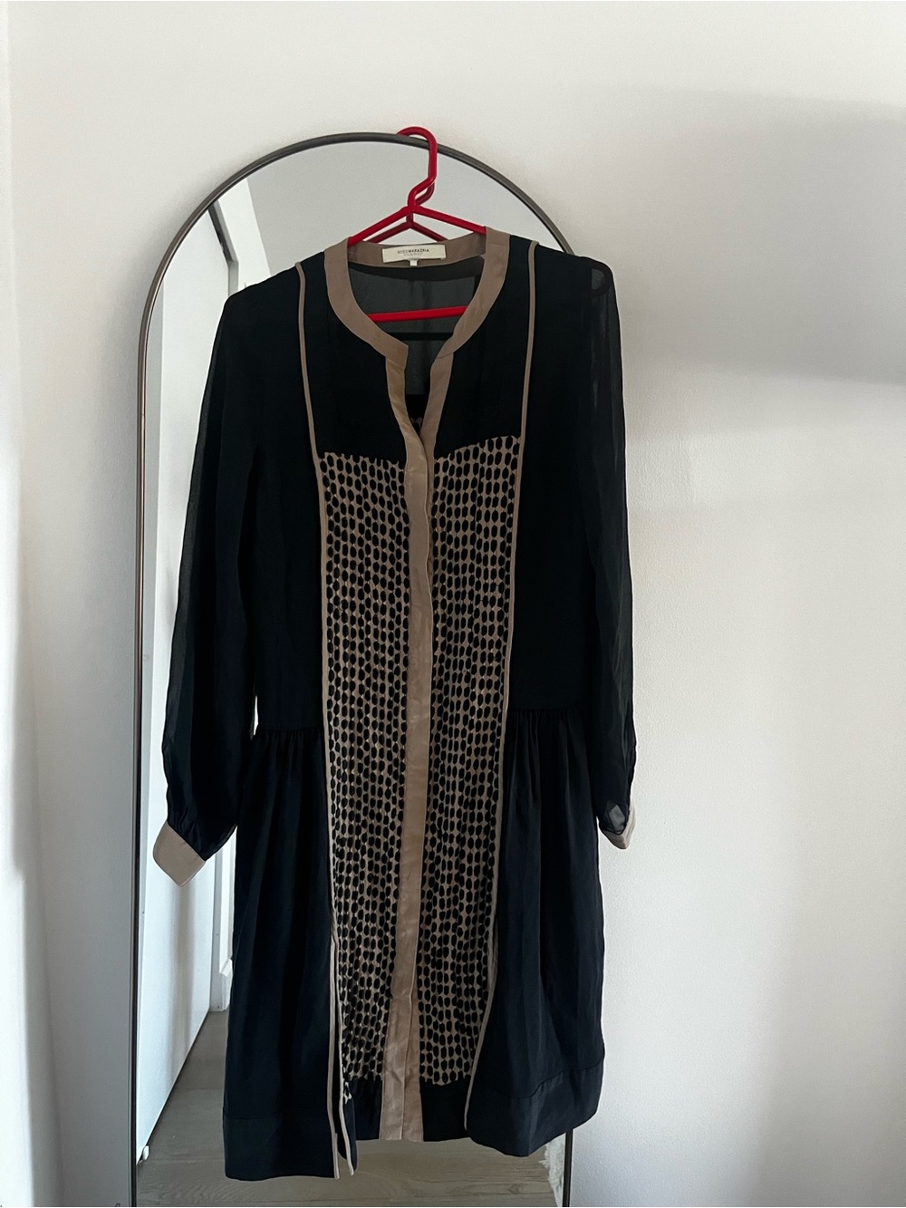 BCBGMaxAzria Black Long-Sleeve Dress with Taupe Trim